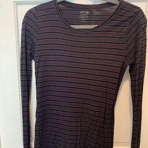 Apt. 9 Women's Long Sleeve Shirt, Eggplant with black and gold stripes- Size XS